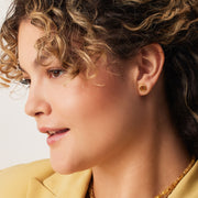 Amber Bezel Stud Earrings on model