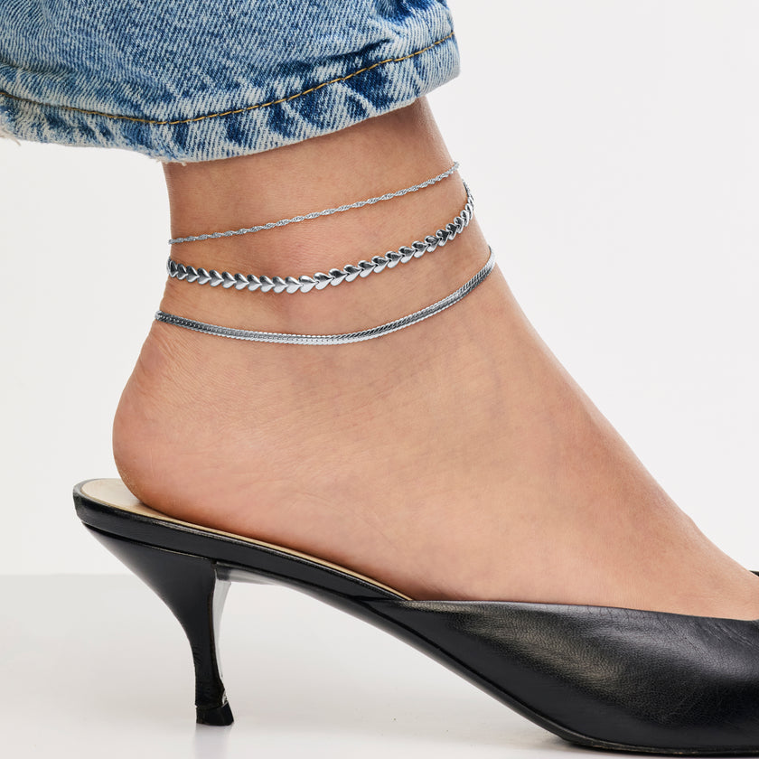 Anklet Bundle in Silver on model