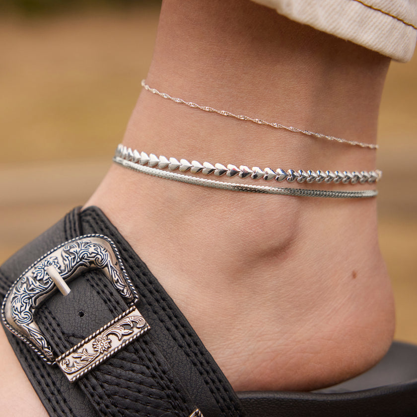 Anklet Bundle in Silver on model