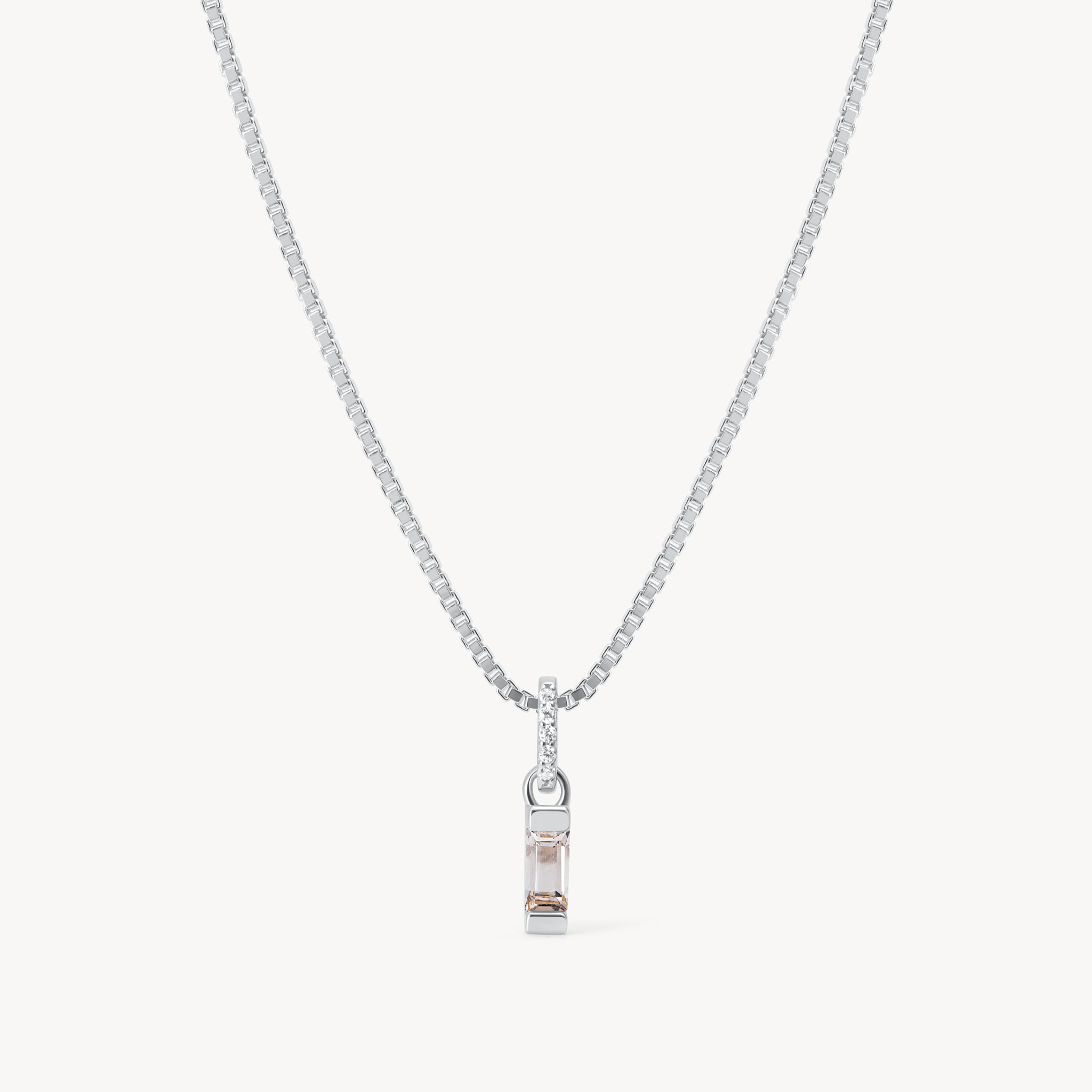 April Silver Birthstone Baguette Necklace