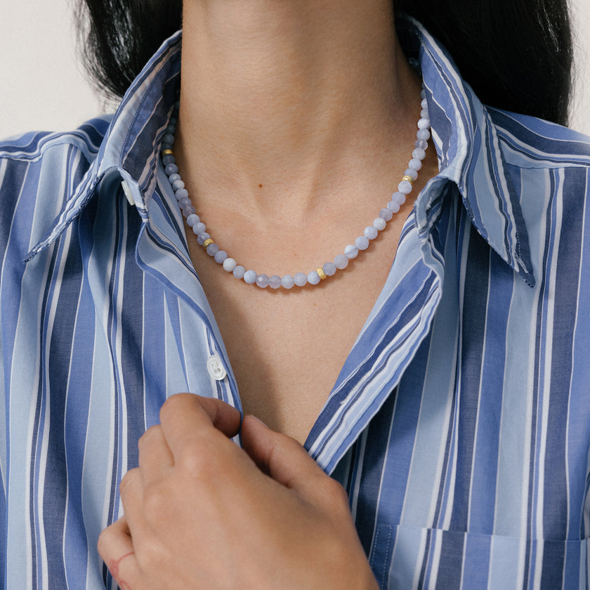 Blue Lace Agate Gemstone Necklace on model