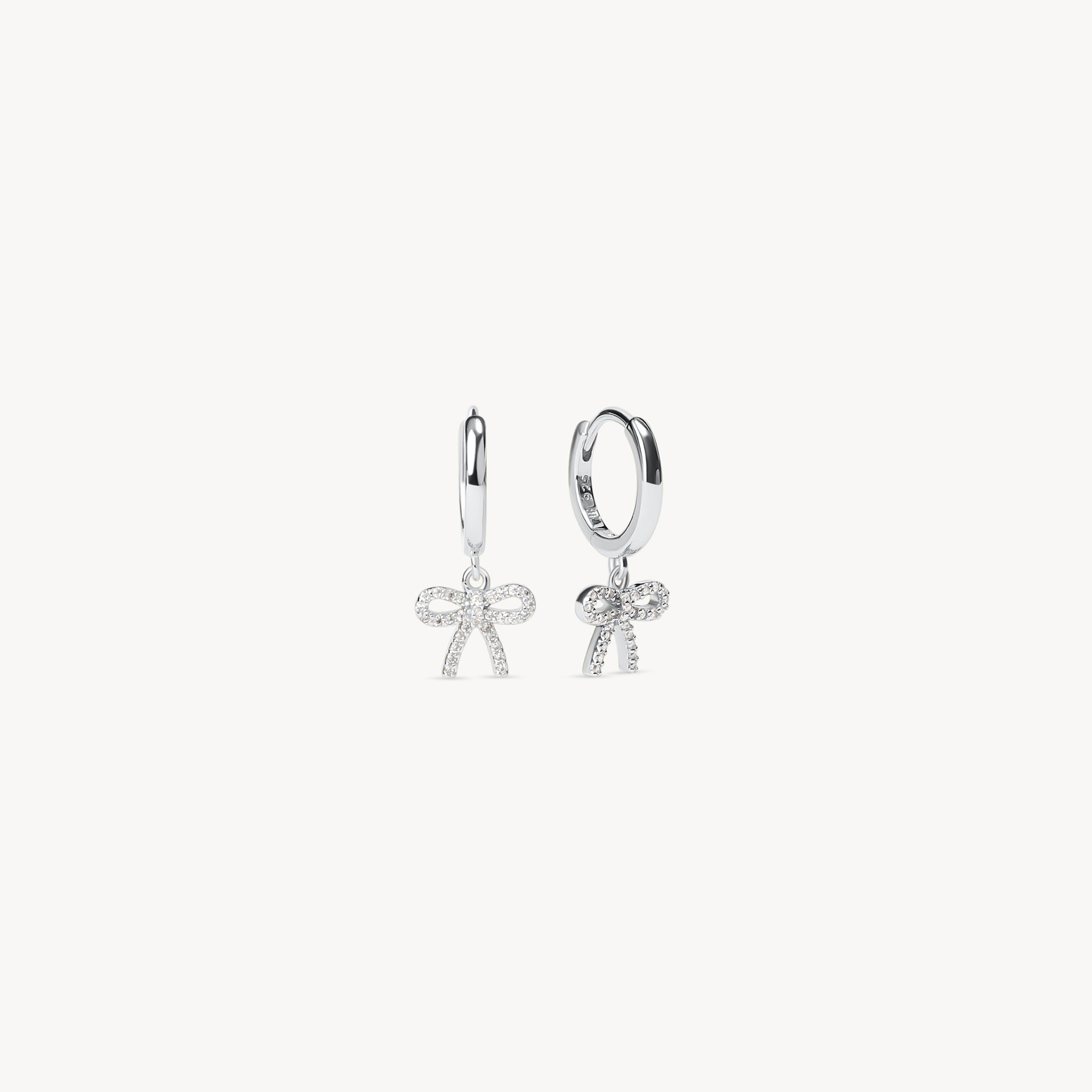 Baby Bow Hoop Earrings Silver