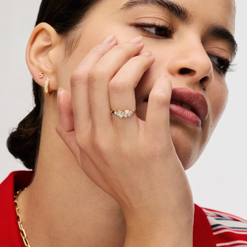 Baguette Opal Cluster Stacking Ring in Gold on model