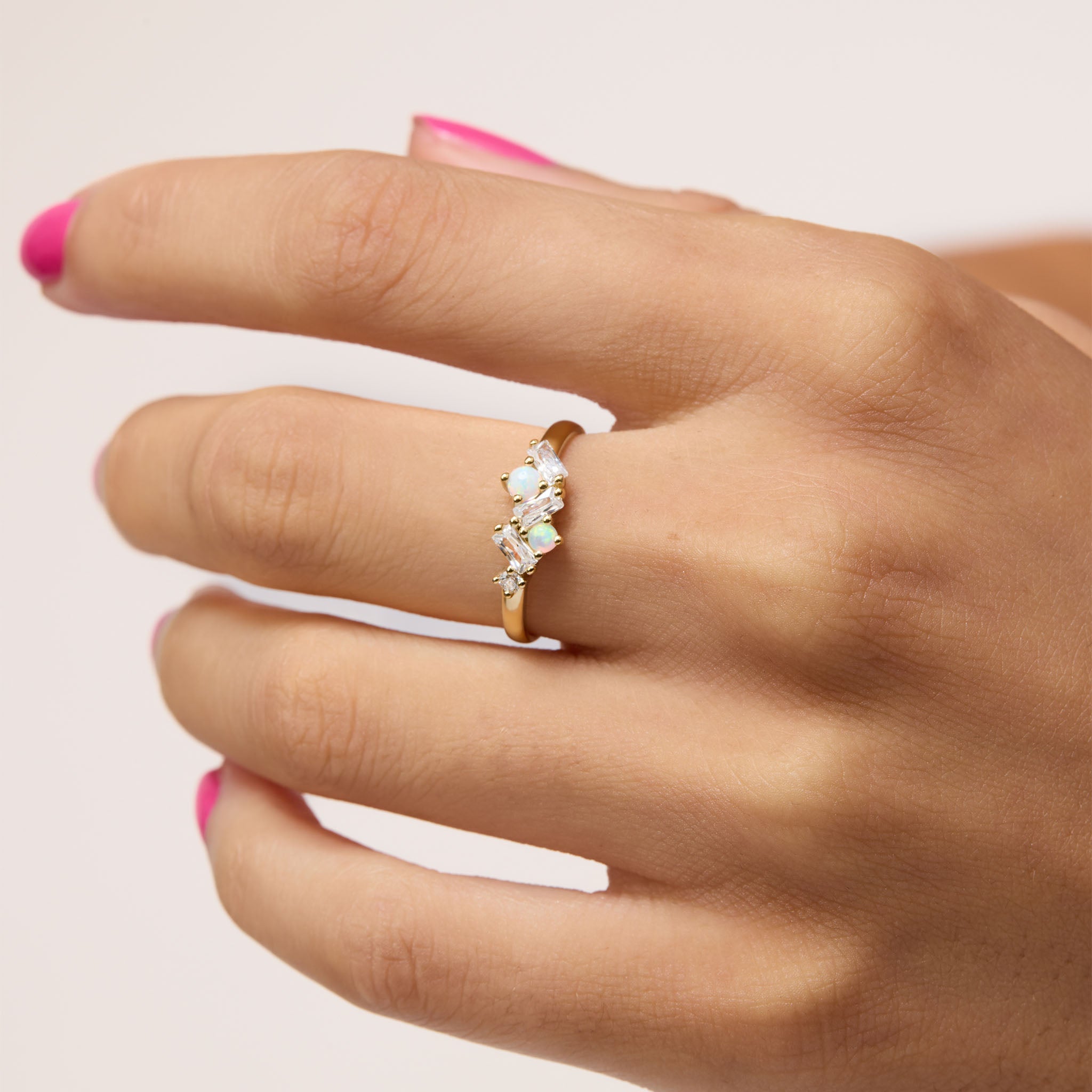 Baguette Opal Cluster Stacking Ring on model