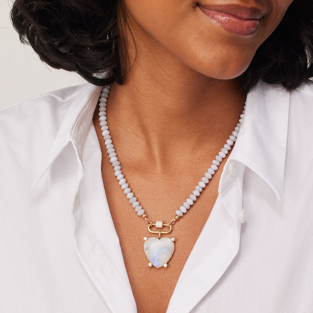 Carabiner Twist Link on Blue Lace Agate Necklace on model