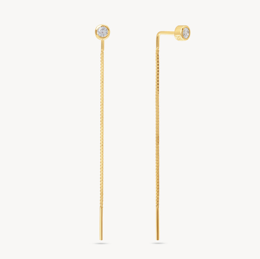 Gold Bezel Threader Earrings