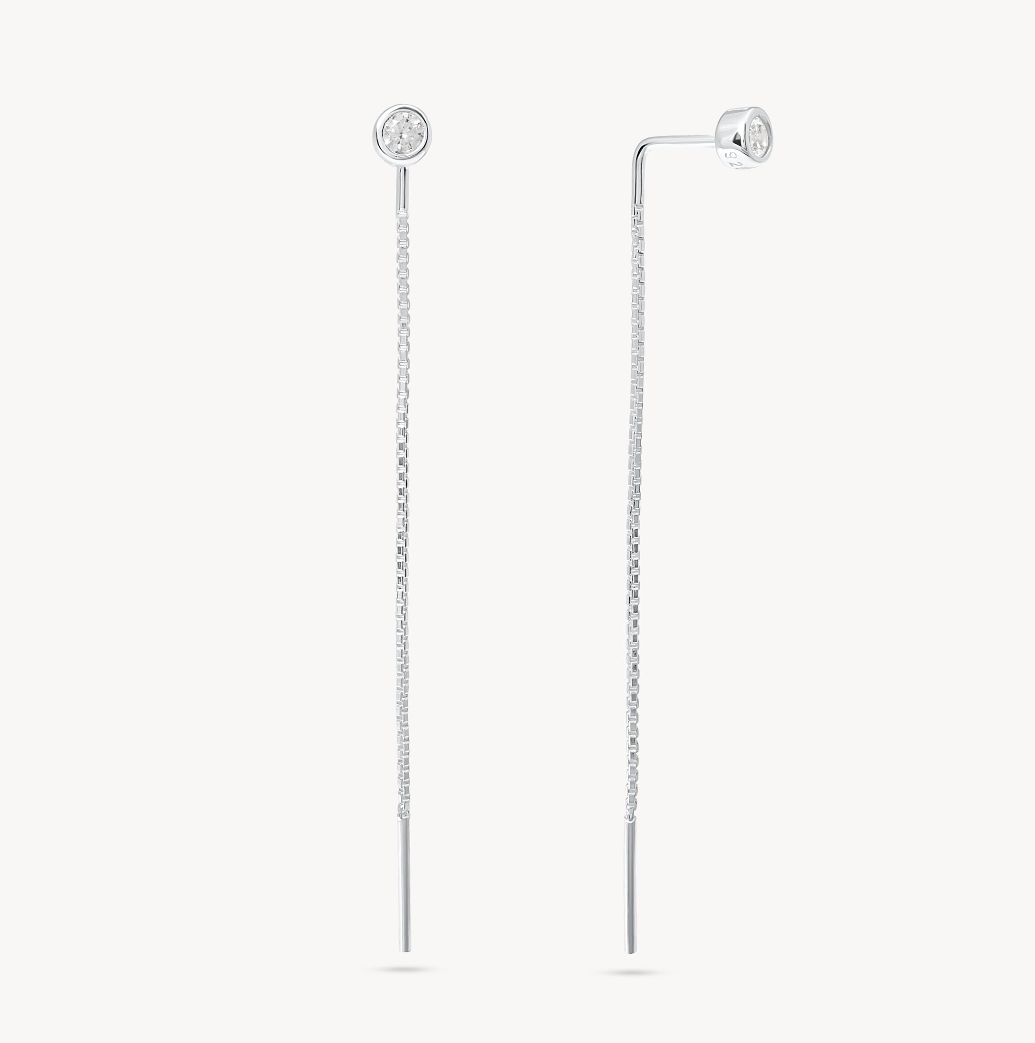 Silver Bezel Threader Earrings
