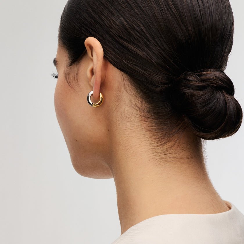 Small Bold Reversible Hoop Earrings on model