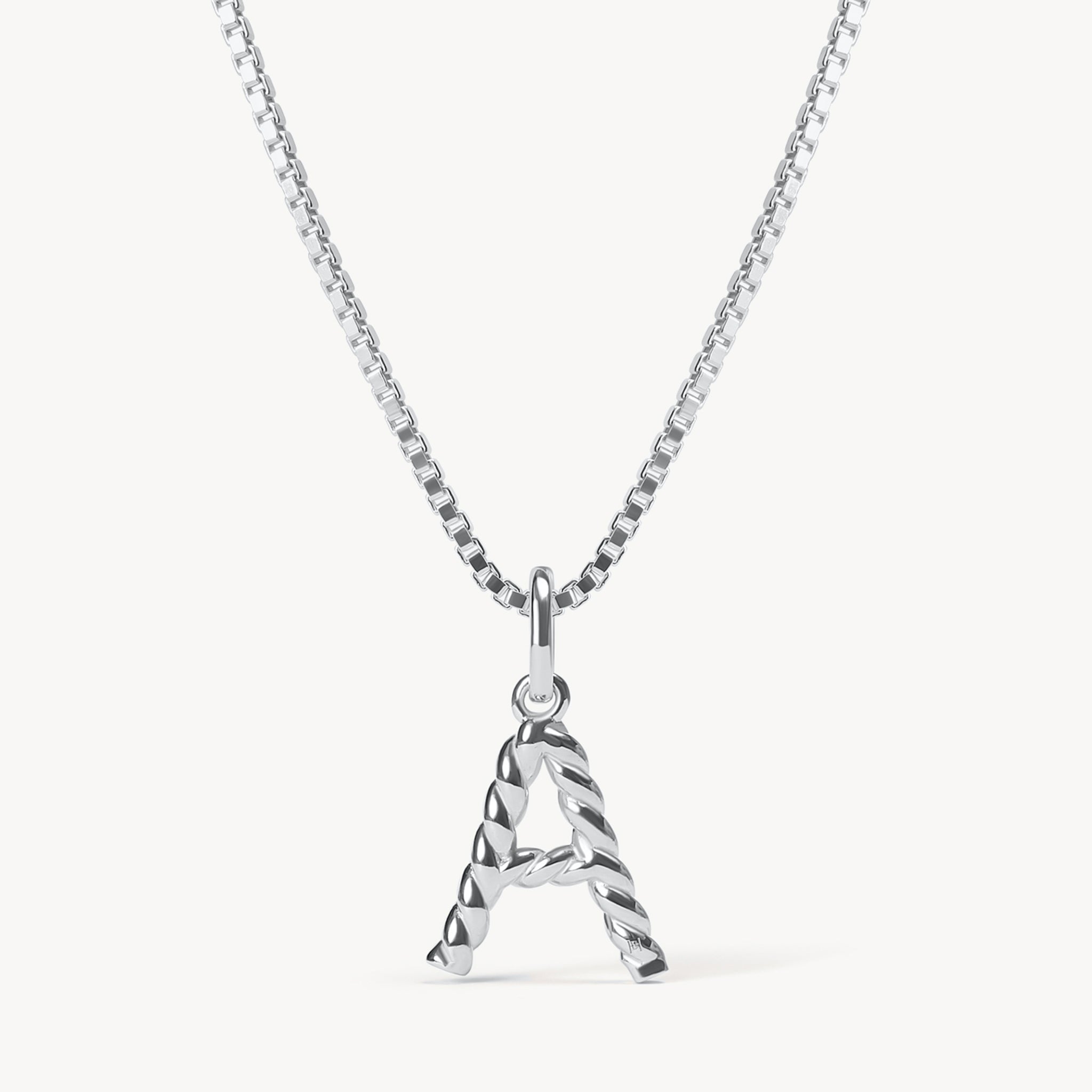 Silver A Braided Letter Necklace