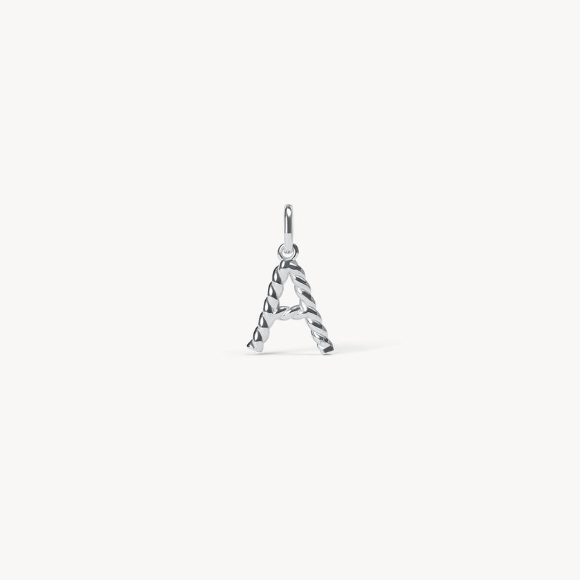 Silver Braided Letter Charm A