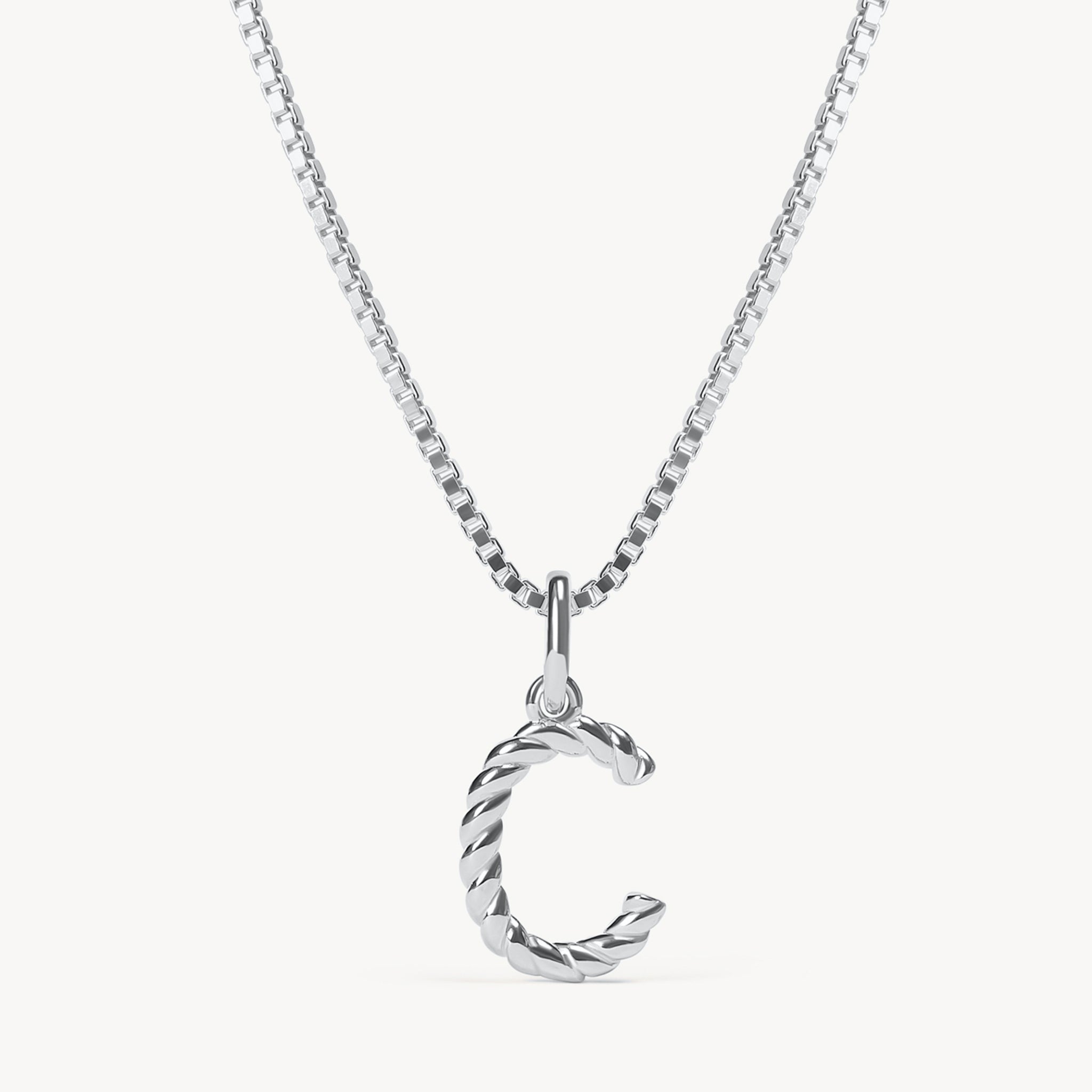 Silver C Braided Letter Necklace 
