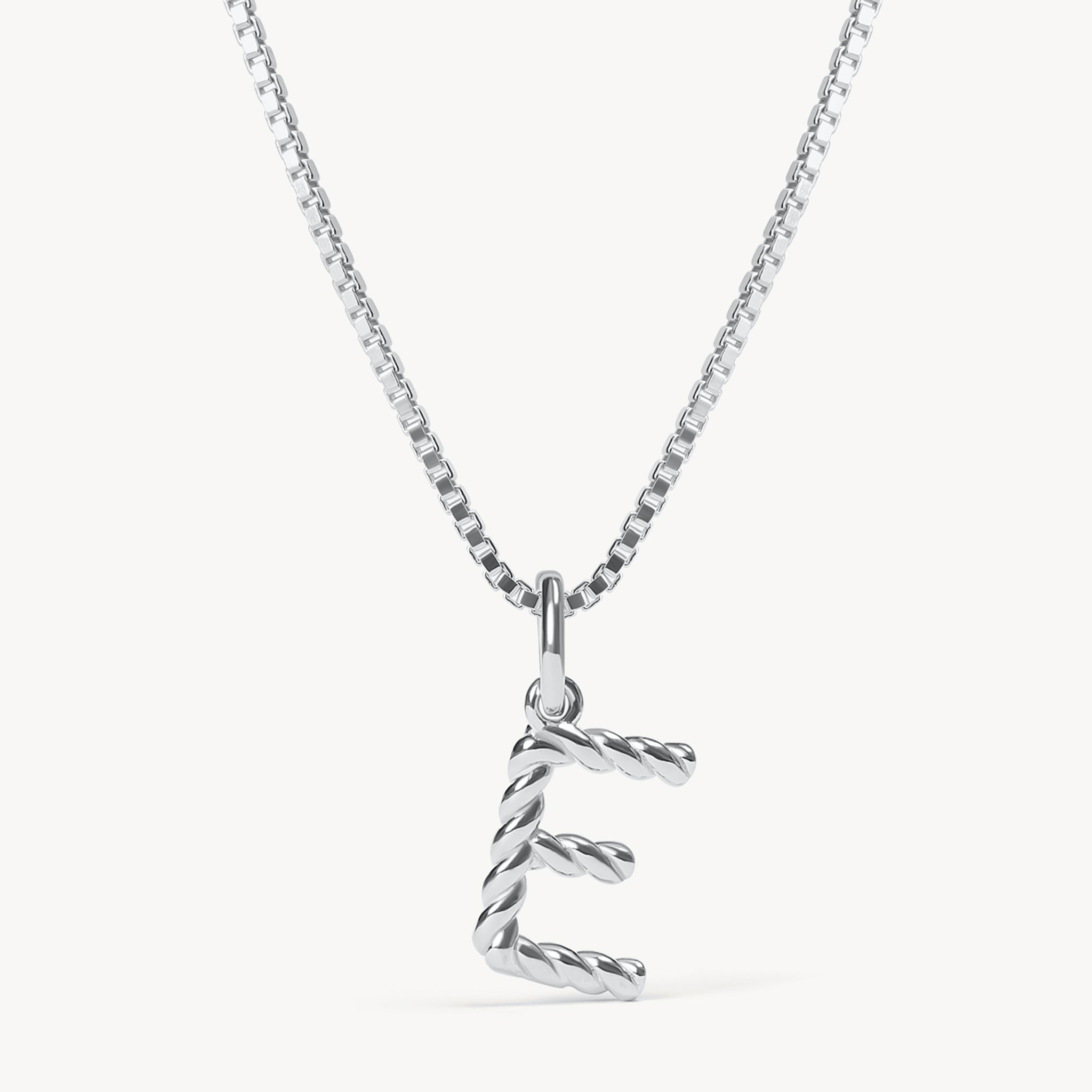 Silver E Braided Letter Necklace