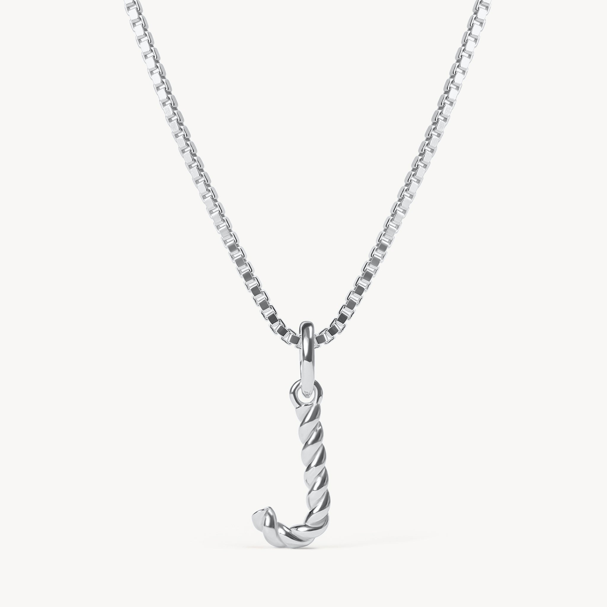 Silver J Braided Letter Necklace