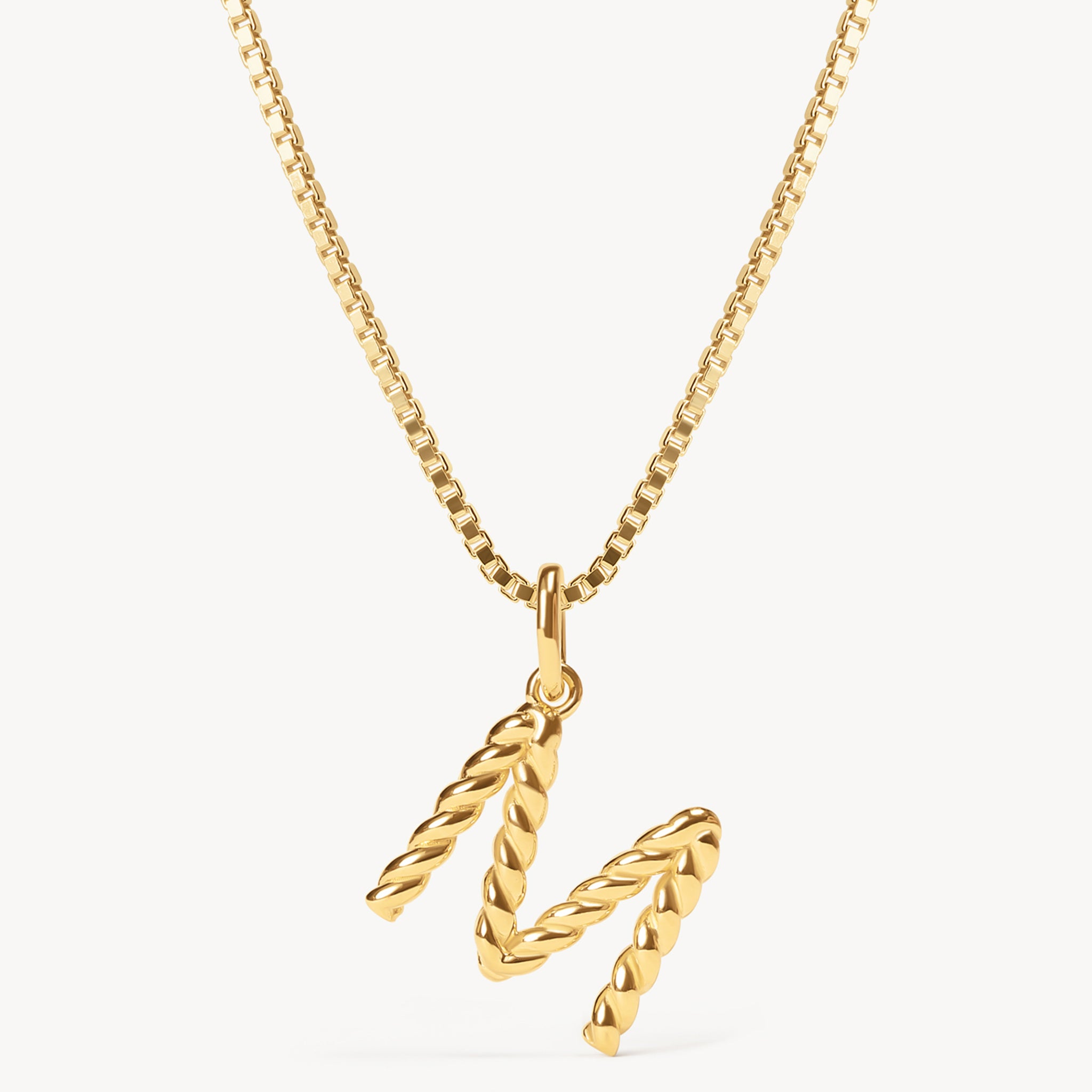 Gold M Braided Letter Necklace