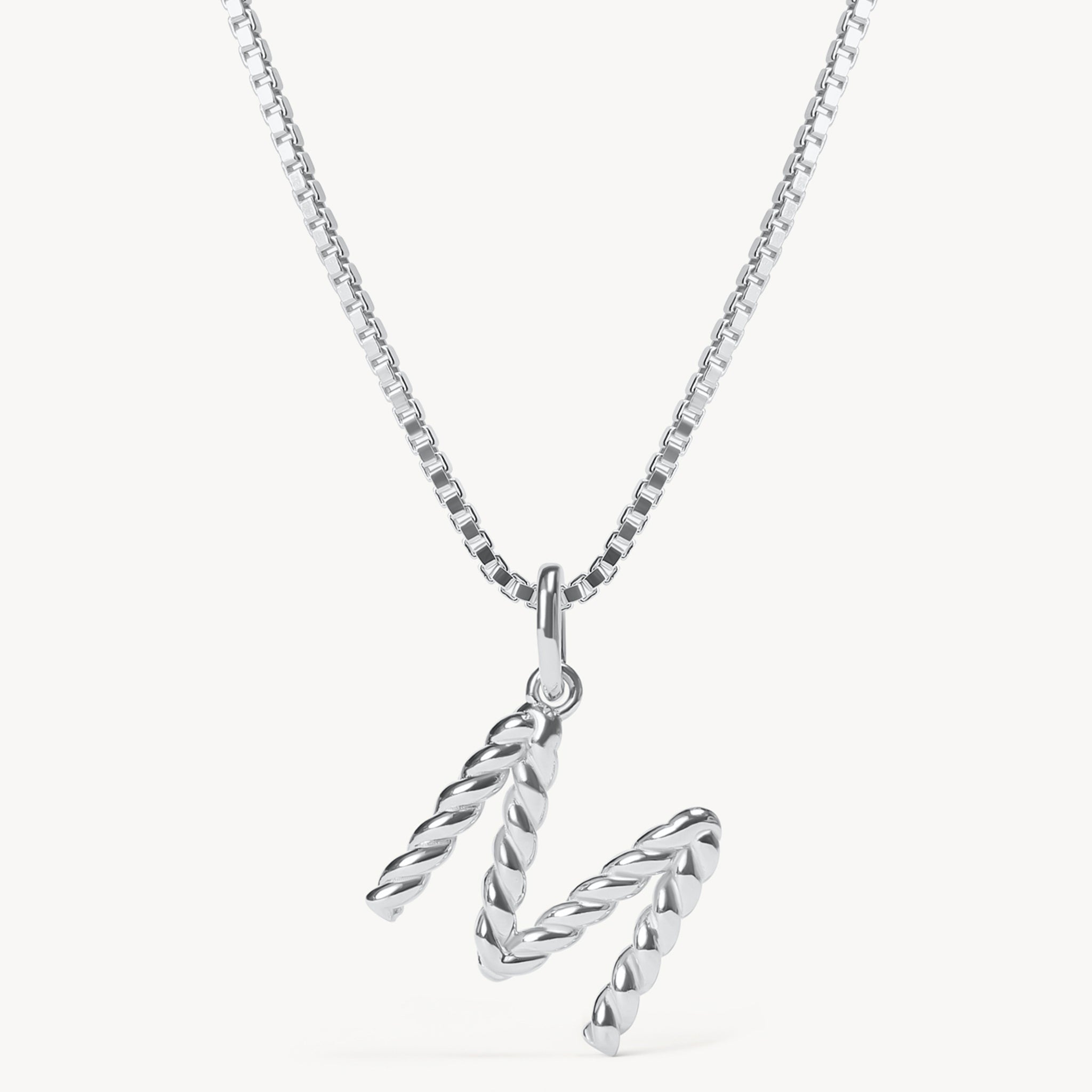 Silver M Braided Letter Necklace