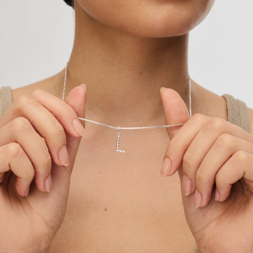 Braided Letter Necklace on model