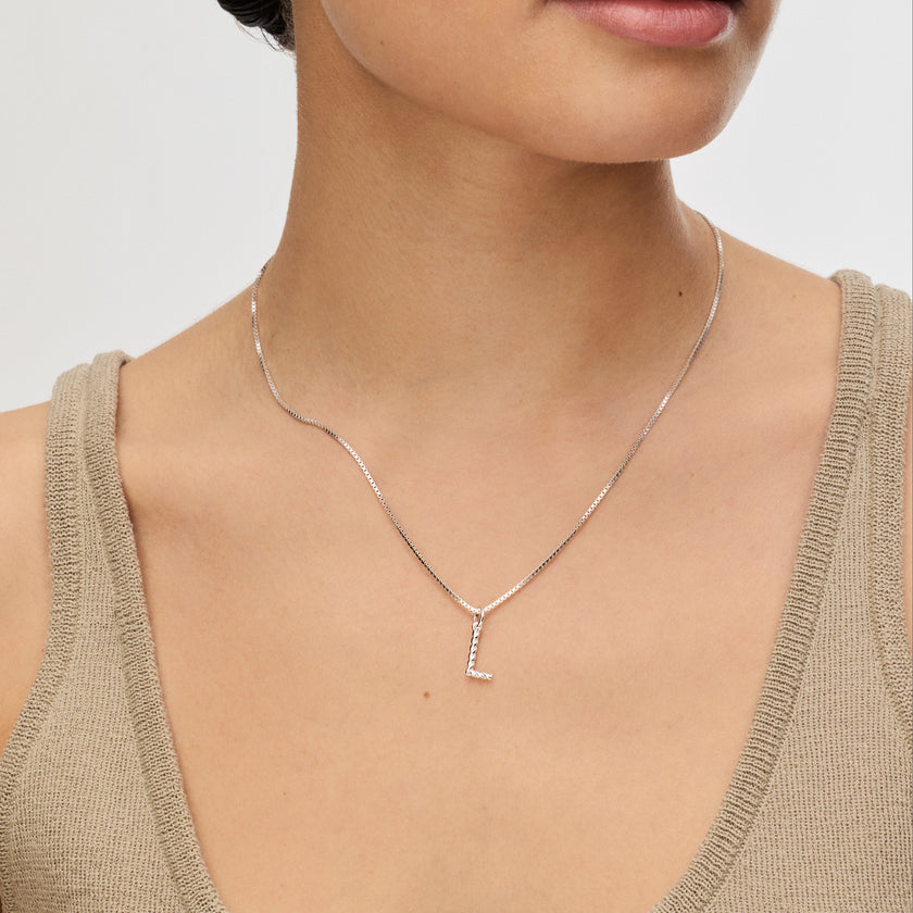 Braided Letter Necklace on model