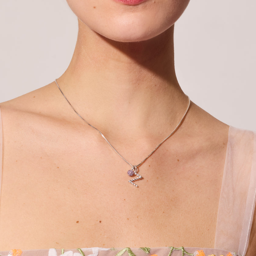 Braided Letter Charm & Lilac Mini Sparkle Ball Charm