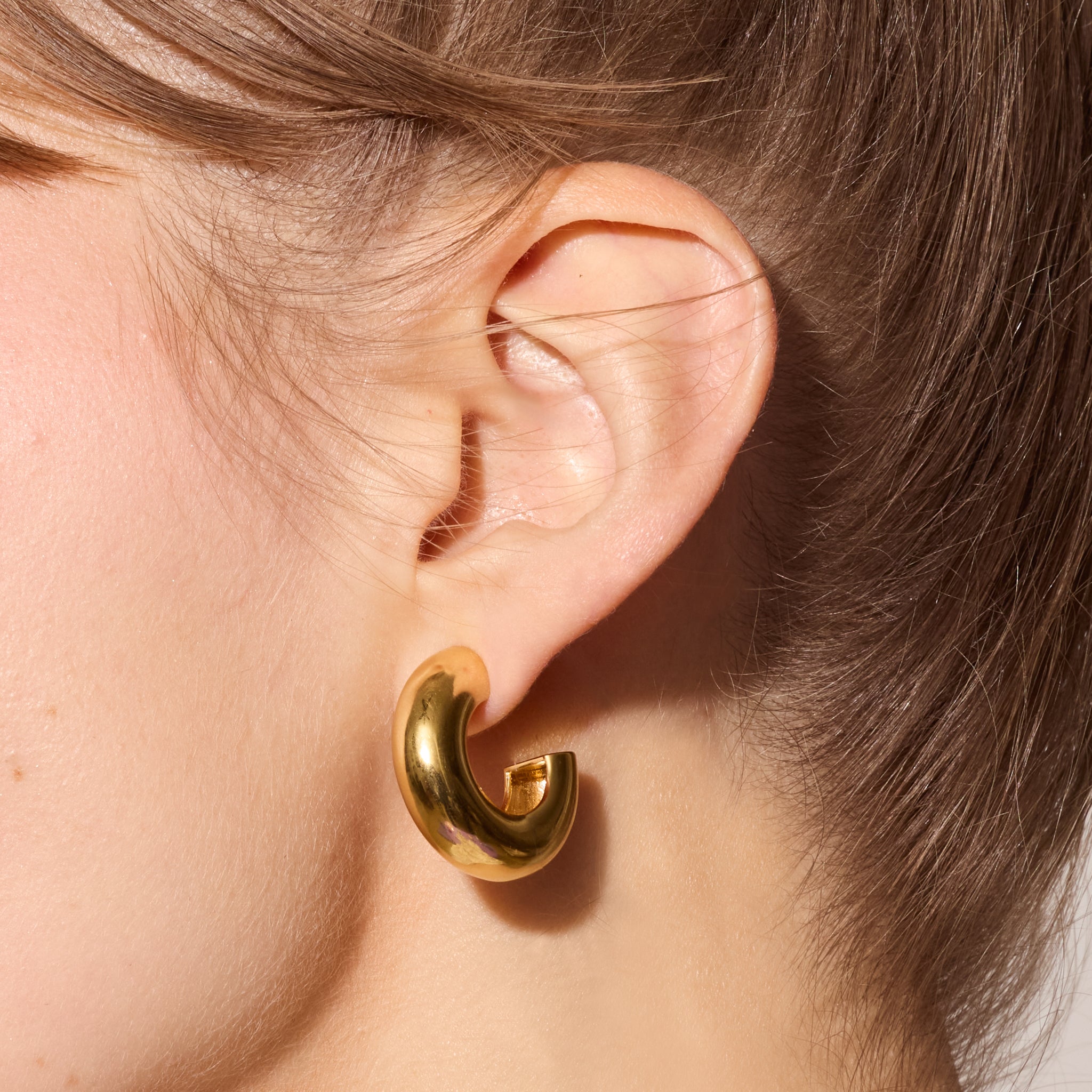 Chunky Statement Hoop Earrings Gold on model