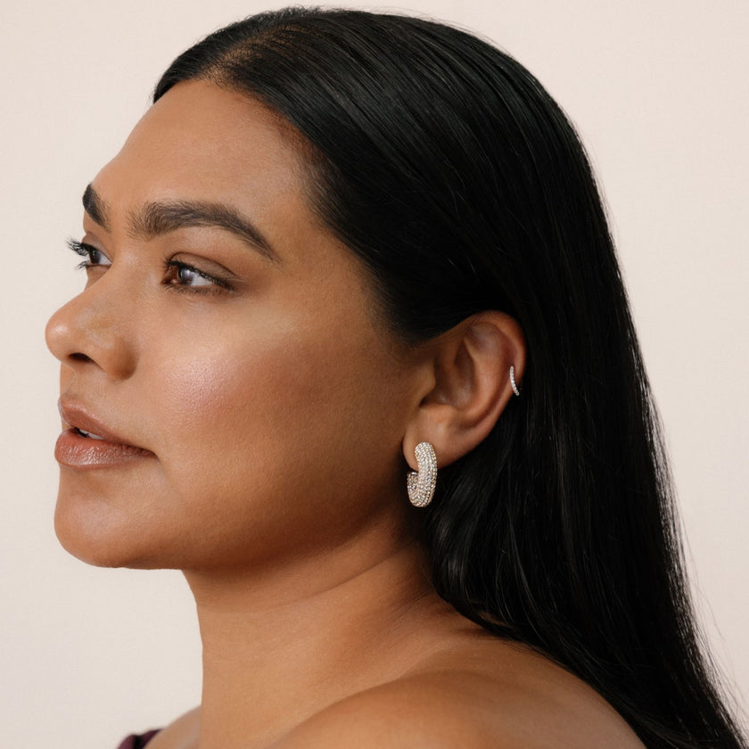 Dancing Queen Sparkle Chunky Hoops on model