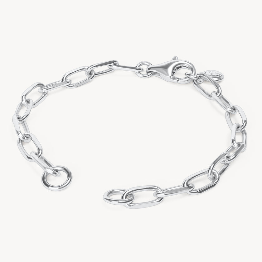 Silver Clip Chain Charm Bracelet Base