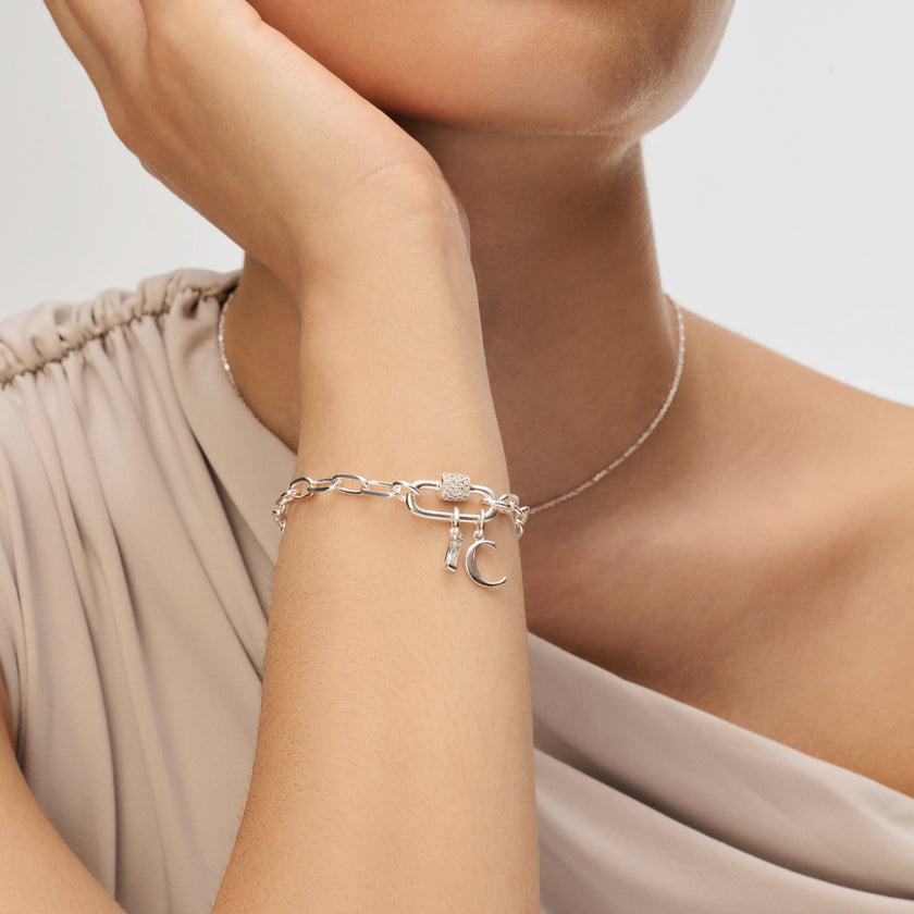 Clip Chain Charm Bracelet Base in silver on model