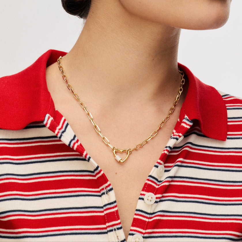 Heart Carabiner Twist Link Charm Holder with Clip Chain Charm Necklace Base on model