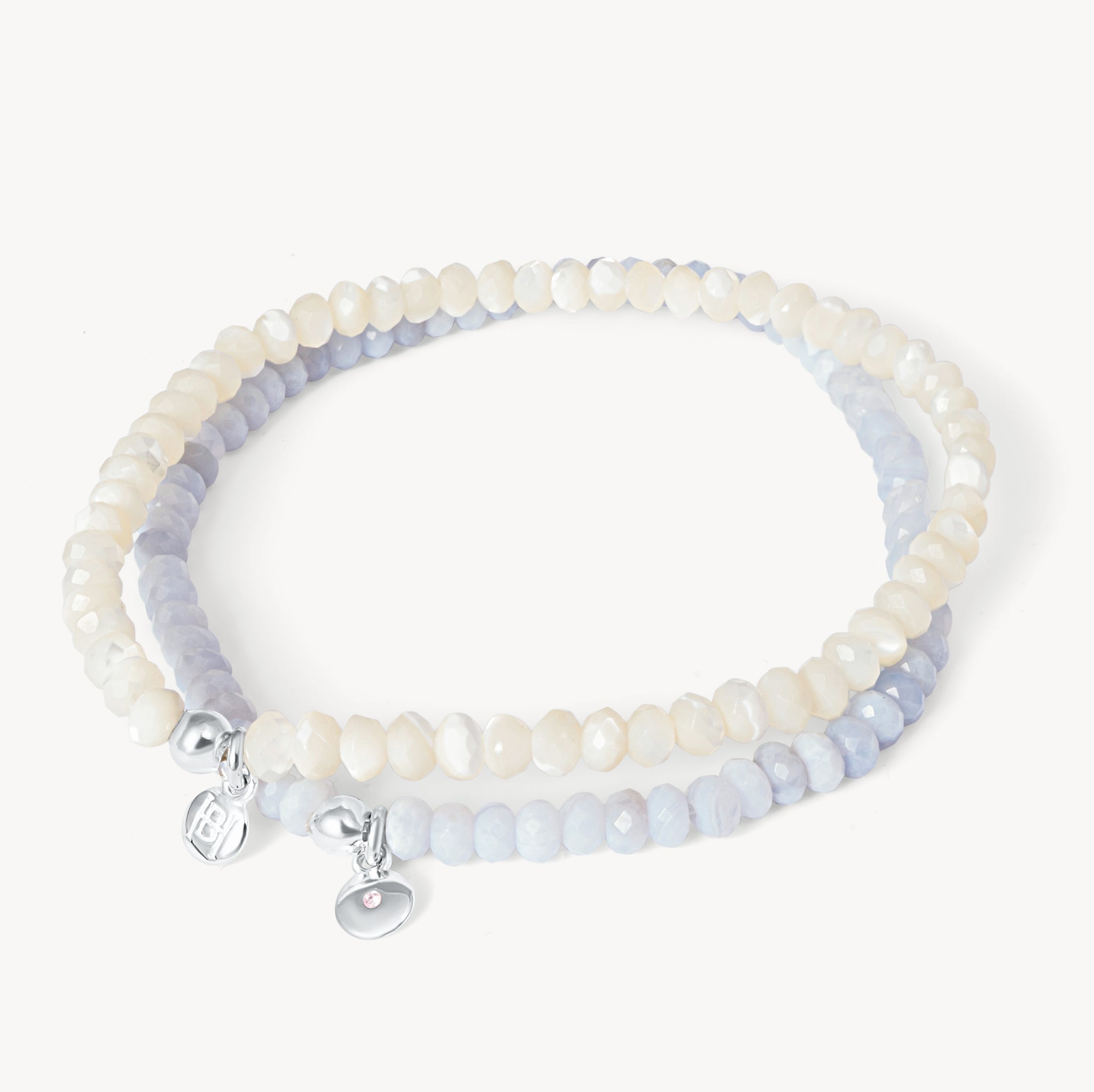 Blue Lace Agate Coastal Gemstone Bracelet Set
