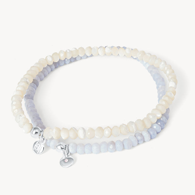 Blue Lace Agate Coastal Gemstone Bracelet Set