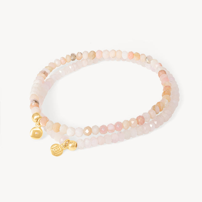 Pink Opal Coastal Gemstone Bracelet Set