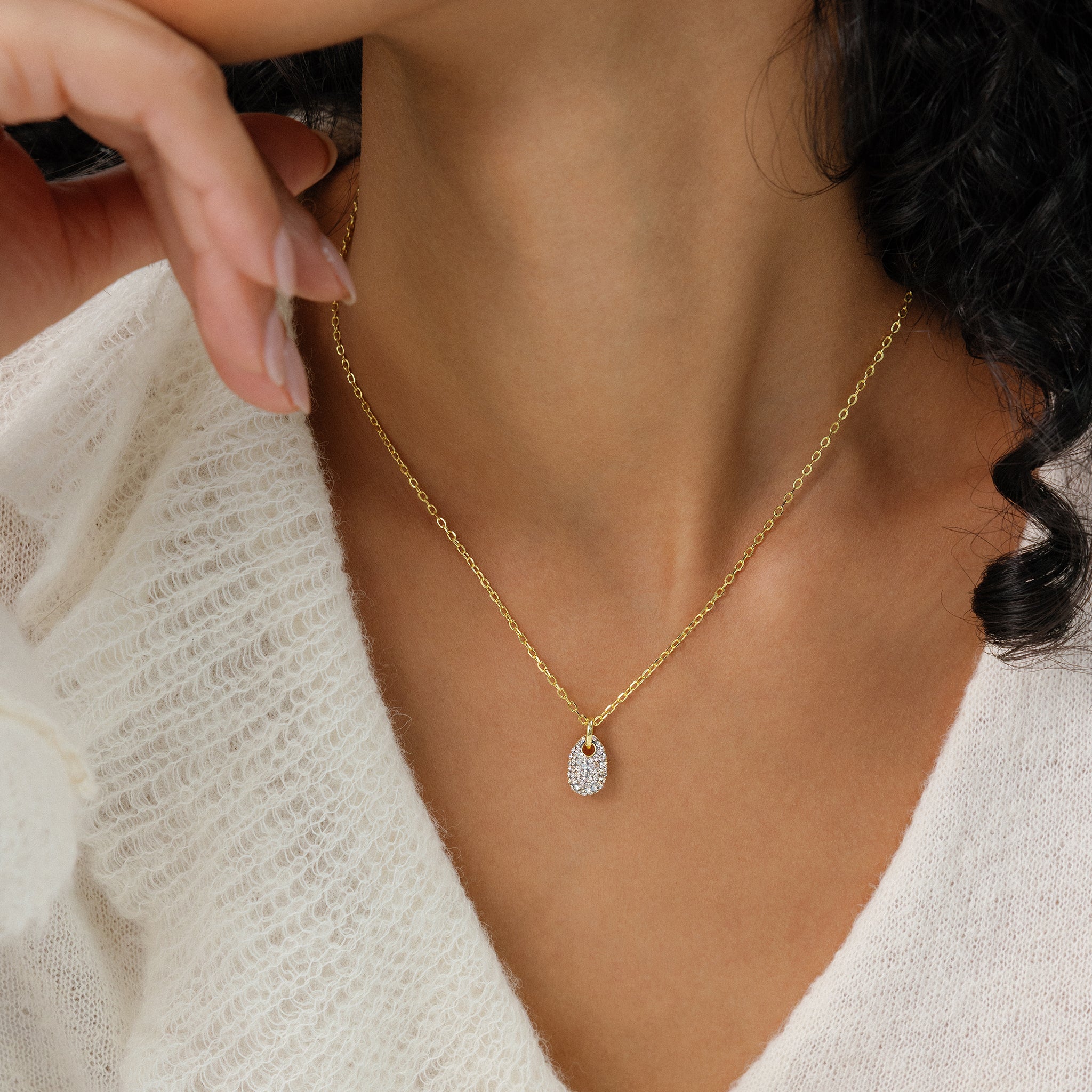 Dancing Queen Sparkle Pebble Charm Necklace on model