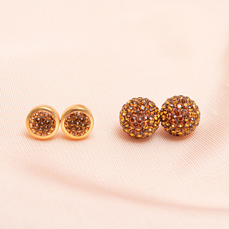 Amber Sparkle Ball™ Stud Earring and Bezel Stud Earring
