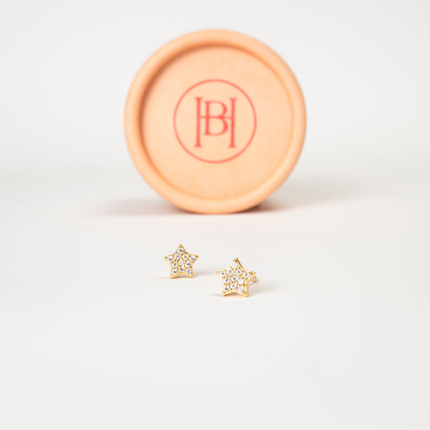 Mini Pavé Star Stud Earrings with paper tube