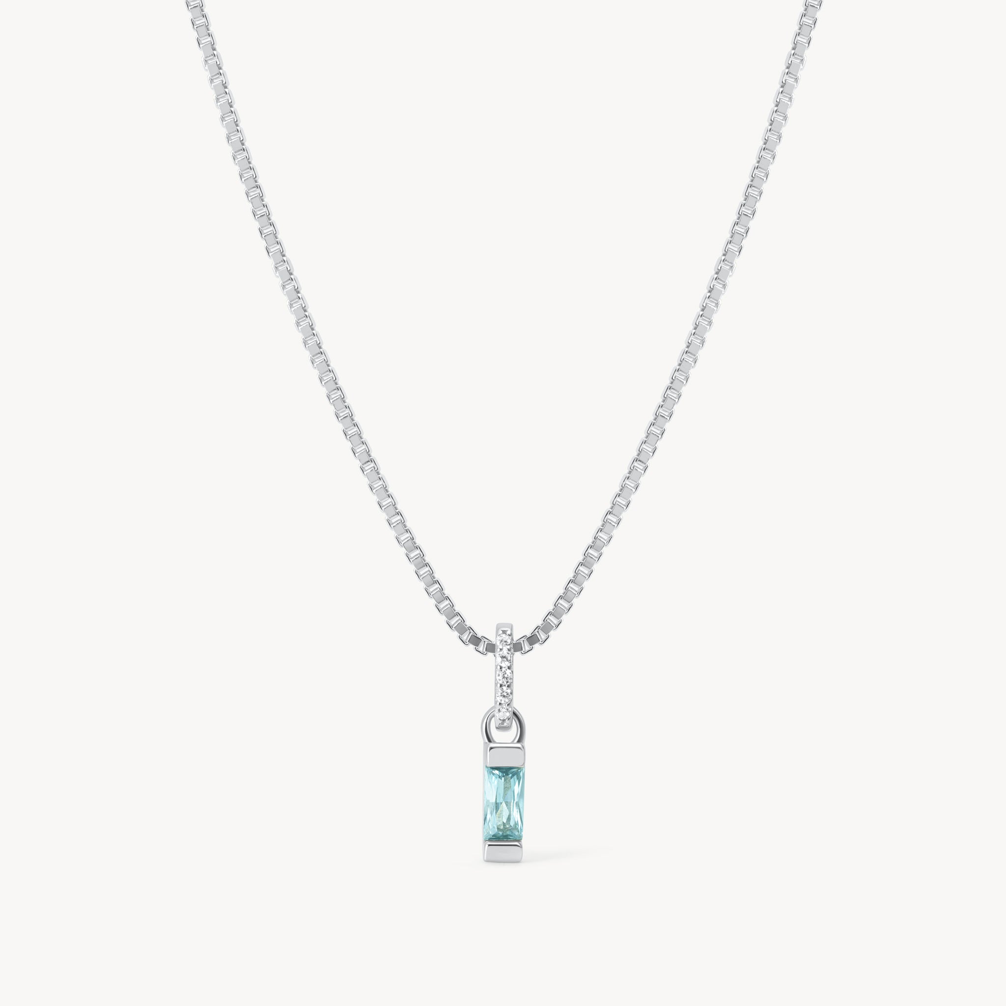 December Silver Birthstone Baguette Necklace