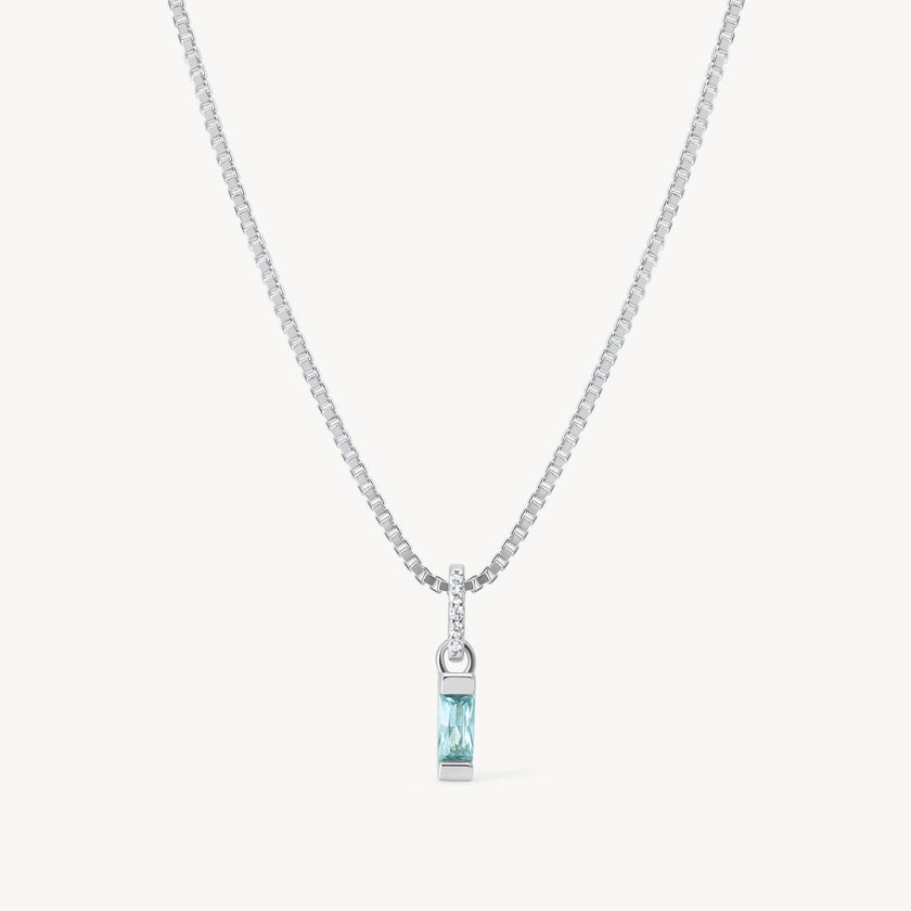 December Silver Birthstone Baguette Necklace