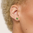 Linear Convertible Earrings - Emerald Studs on model