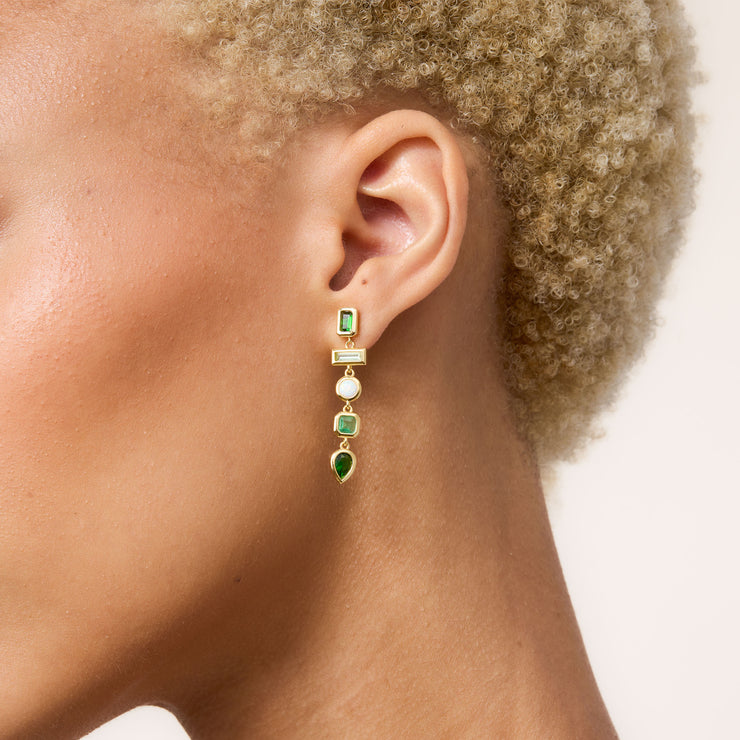 Linear Convertible Earrings - Emerald on model