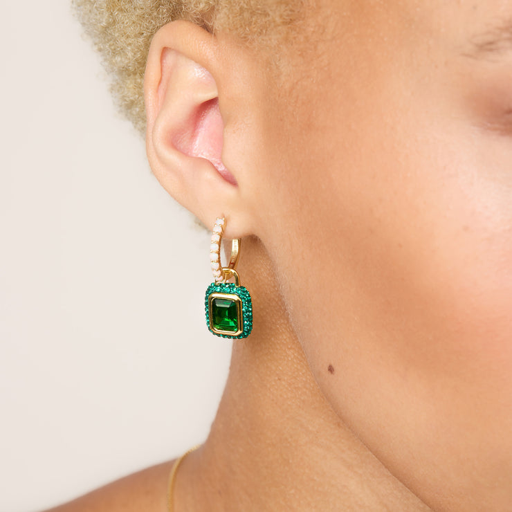 Sparkle Convertible Hoop Earrings - Emerald on model