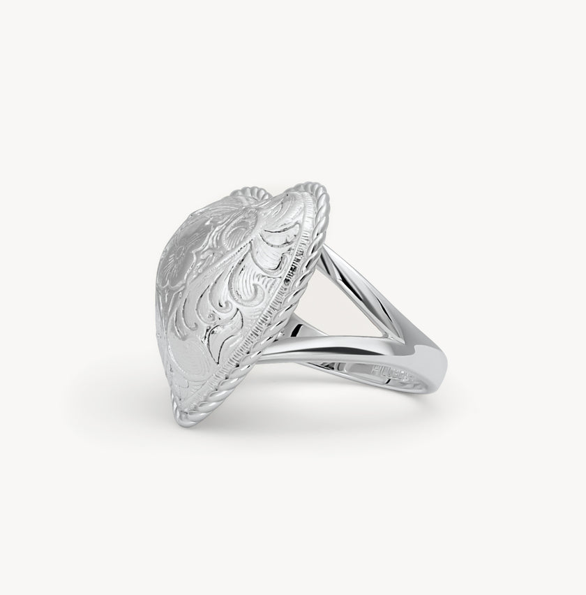 Etched Floral Heart Ring