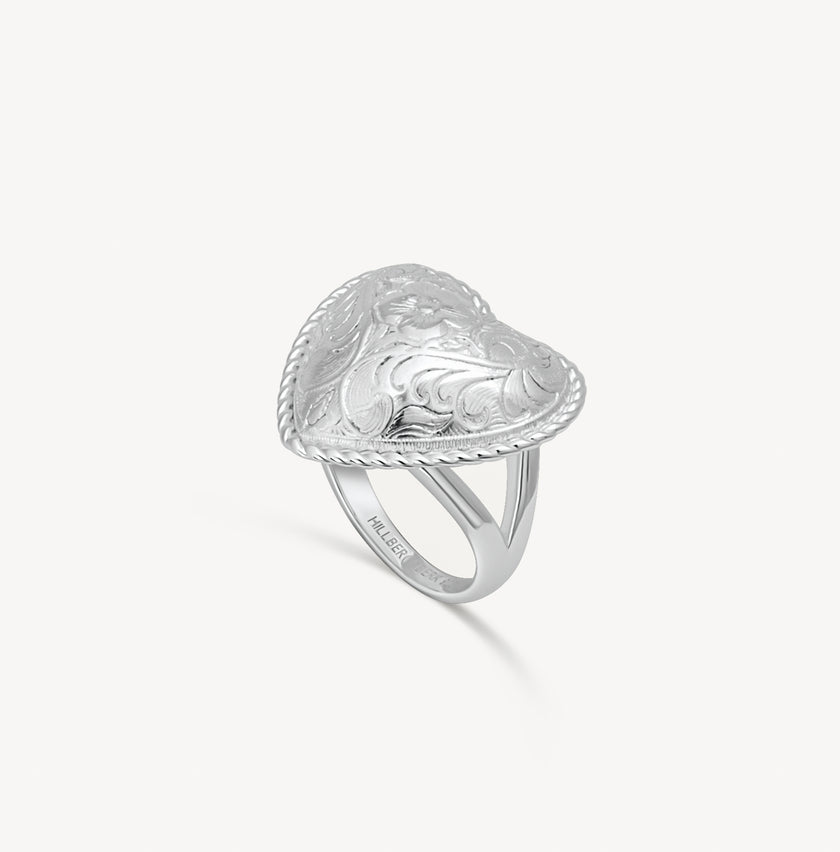 Etched Floral Heart Ring