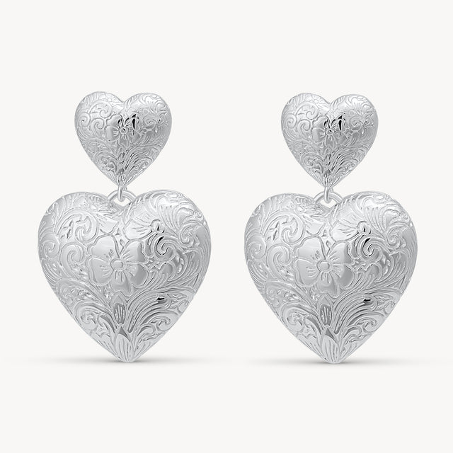Silver Etched Floral Statement Earrings