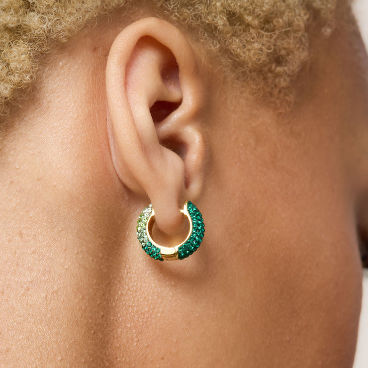 Evergreen Sparkle Reversible Hoop Earrings — Small on model