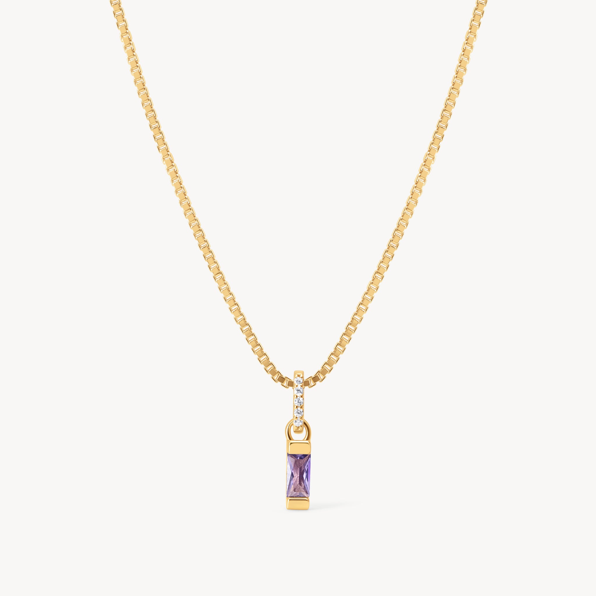 Gold February Birthstone Baguette Necklace