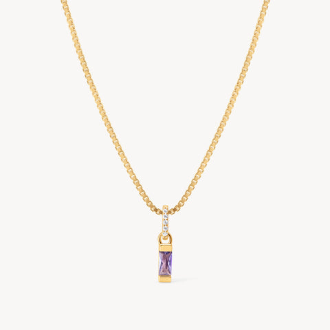 Gold February Birthstone Baguette Necklace