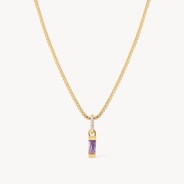 Gold February Birthstone Baguette Necklace