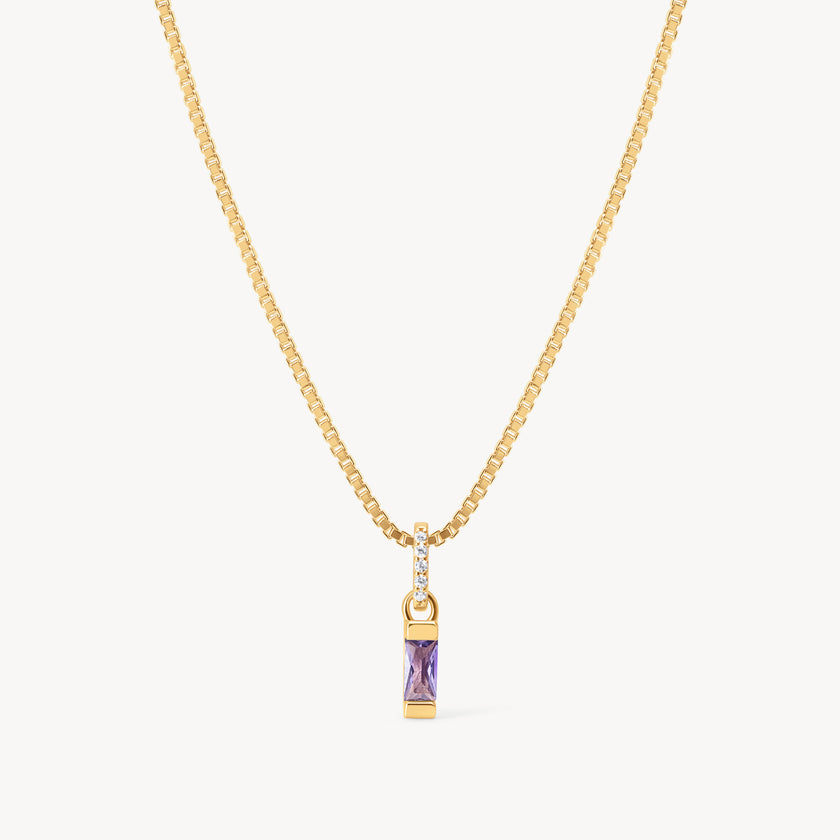 Gold February Birthstone Baguette Necklace
