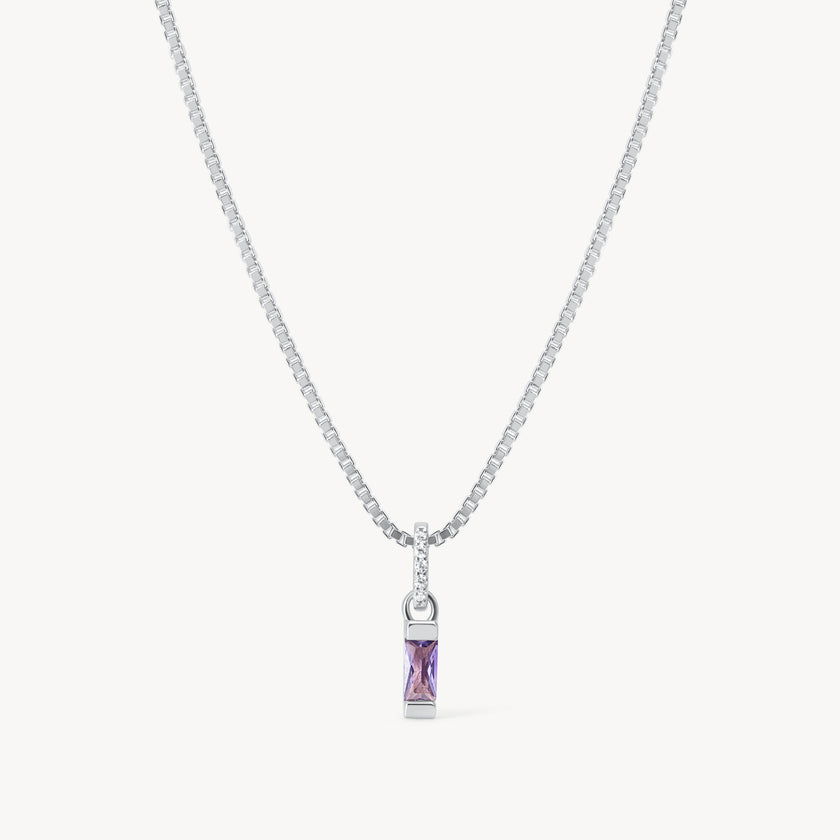 Silver February Birthstone Baguette Necklace