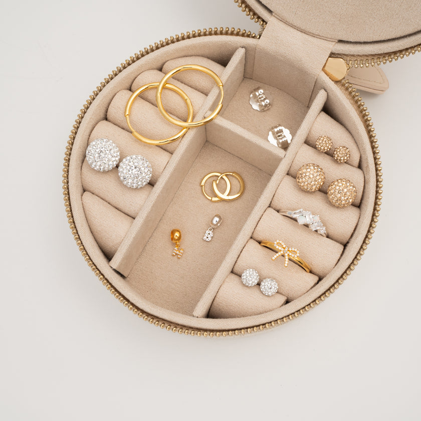 Linen Jewelry Case with jewelry inside close-up
