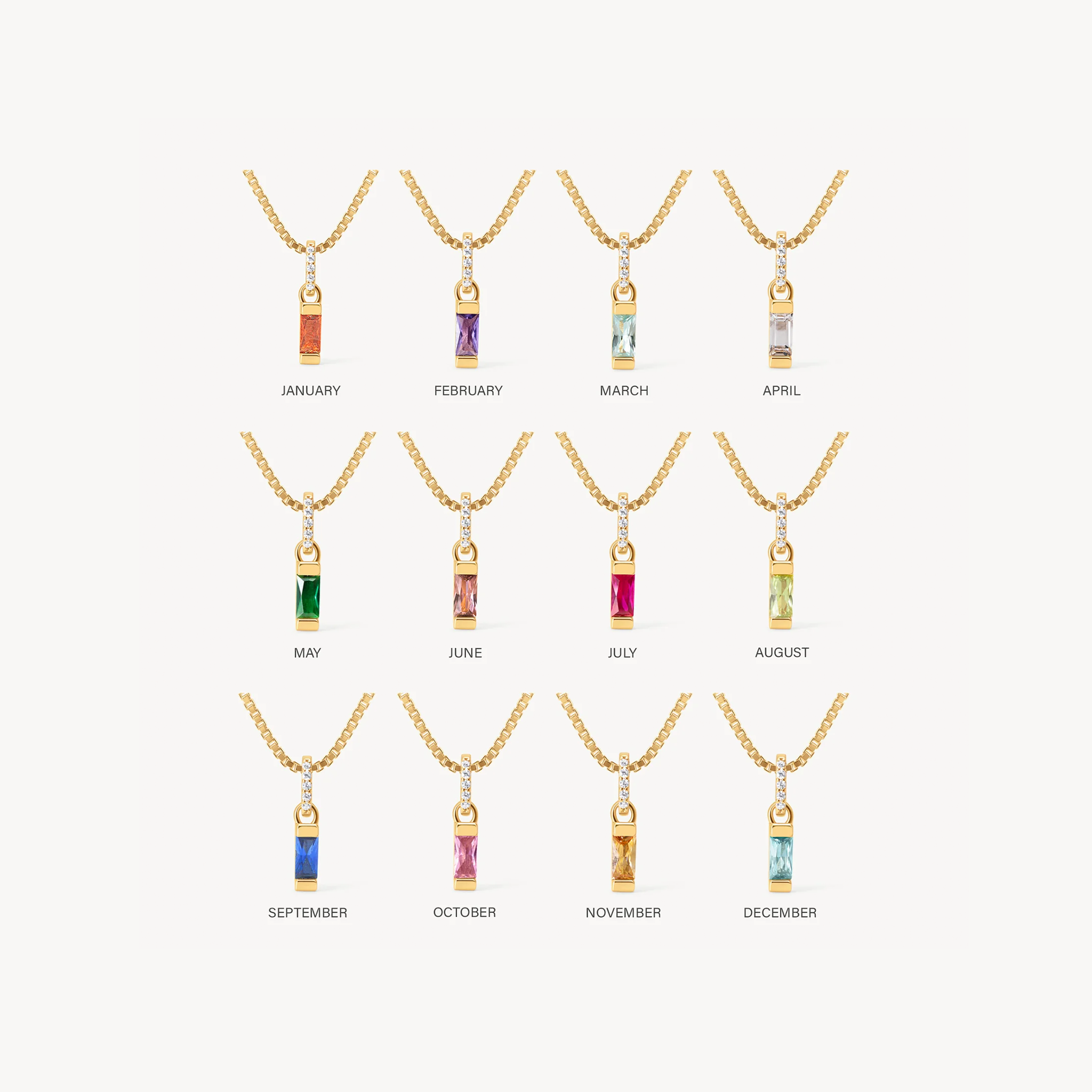 Gold Birthstone Baguette Charms