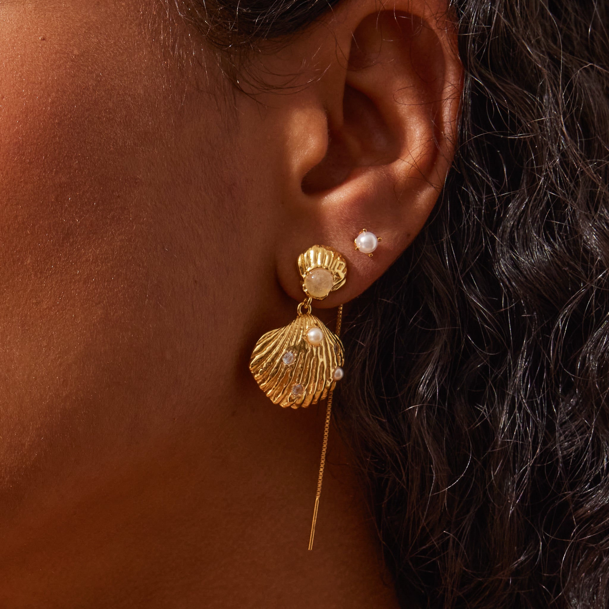 Golden Shell Drop Earrings